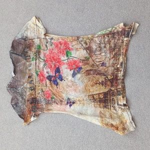 Y2K Rhinestone Printed Top Lace Details at the Back